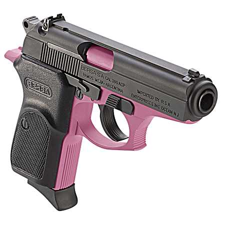Bersa T380PNK8 Thunder  Micro-Compact Frame 380 ACP 8+1 3.50 Pink Cerakote Steel Barrel, Matte Black Serrated Steel Slide, Pink Cerakote Aluminum Frame