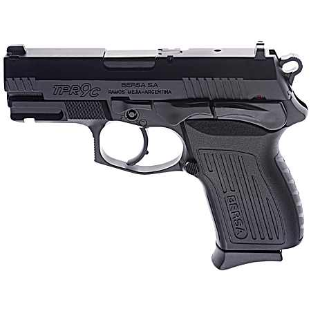 Bersa TPR9CM TPRC  Compact Frame 9mm Luger 13+1, 3.25 Black Manual Barrel, Matte Black Serrated Steel Slide & Aluminum Frame, Ambidextrous