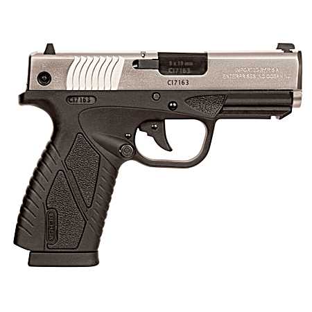 Bersa BP9DTCC BPCC  Sub-Compact Frame 9mm Luger 8+1 3.30 Black Steel Barrel, Nickel Cerakote Serrated Steel Slide, Matte Black Polymer Frame w/Picatinny Rail