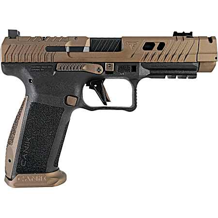 Canik HG7864N TTI Combat Full Size Frame 9mm Luger 10+1 4.60 Black Nitride Fluted/Ported Barrel, Burnt Bronze Cerakote Optic Cut/Serrated Steel Slide, Black Polymer Frame w/Picatinny Rail