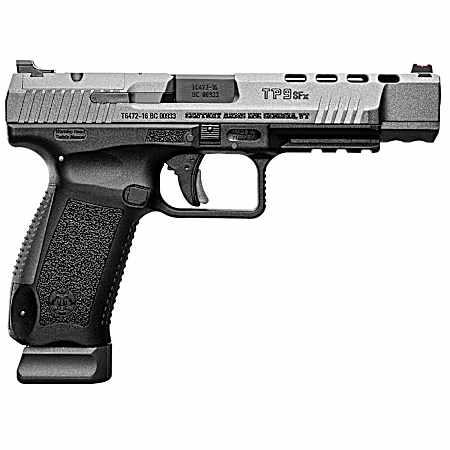 Canik HG4192GN TP9 SFx 9mm Luger 10+1 5.20 Tungsten Gray Match Grade Barrel, Black Lightening Cut/Optic Cut/Serrated Steel Slide, Black Polymer Frame w/Picatinny Rail, Interchangeable Backstrap Grip