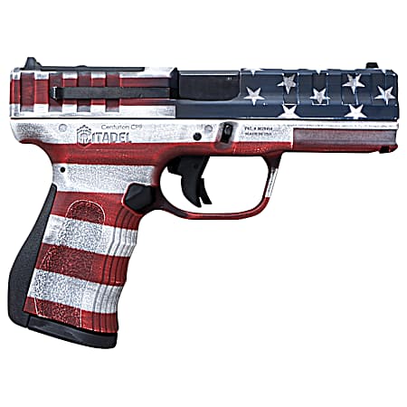 Citadel CITCP9USACAN Centurion CP9 Compact Frame 9mm Luger 14+1, 4 Black Steel Barrel, American Flag Cerakote Optic Ready/Serrated Steel Slide, Polymer Frame & Grip, Features Matching Ammo Can