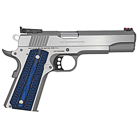 Colt Mfg O5073GCL Gold Cup Lite  38 Super 8+1 5 Stainless National Match Barrel, Stainless Steel Serrated Slide, Stainless Steel Frame w/Beavertail, Blue Scalloped G10 Grip, Ambidextrous