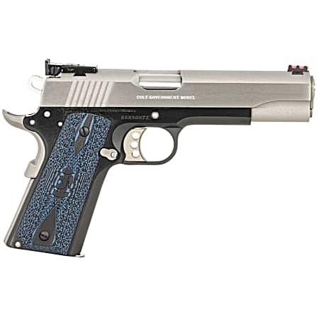 Colt Mfg O5970GCLTT Gold Cup Lite 45 ACP 8+1 5 Stainless National Match Barrel, Brushed Stainless Serrated Slide, Black/Stainless Stainless Steel Frame w/Beavertail, Blue Scalloped Checkered G10 Grip