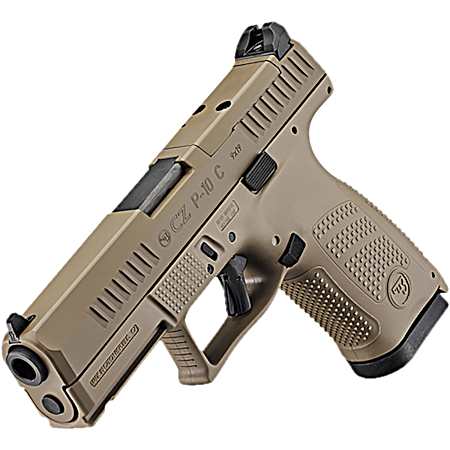 CZ-USA 91577 P-10 C  Compact Frame 9mm Luger 15+1 4.02 Black Stainless Steel Barrel, Black Nitride Serrated Steel Slide, Flat Dark Earth Polymer Frame w/Picatinny Rail, Interchangeable Backstrap Grip