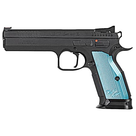 CZ-USA 01220 TS 2  9mm Luger 10+1 5.28 Black Steel Barrel, Black Nitride Serrated Slide, Black Steel Frame w/Beavertail, Blue Textured Aluminum Grip