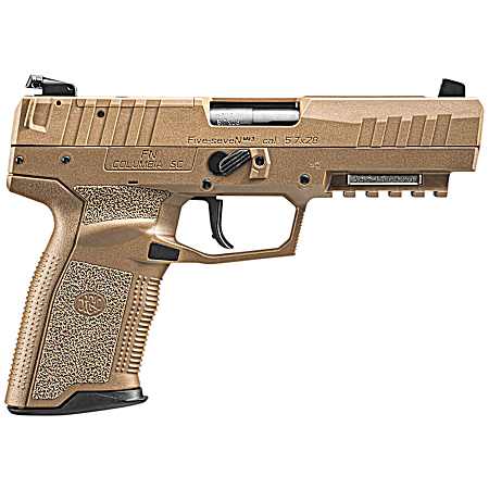 FN 66101277 Five-seveN MRD 5.7x28mm 10+1 4.80 Black Steel Barrel, Flat Dark Earth Optic Cut/Serrated Steel Slide & Polymer Frame w/Picatinny Rail, FDE Textured Polymer Grip, Ambidextrous