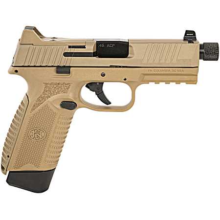 FN 66101384 545 Tactical 45 ACP 15+1/18+1, 4.71 Black Target Crown/Threaded Steel Barrel, Flat Dark Earth PVD Optic Cut/Serrated Steel Slide & Polymer Frame w/Picatinny Rail, Ambidextrous