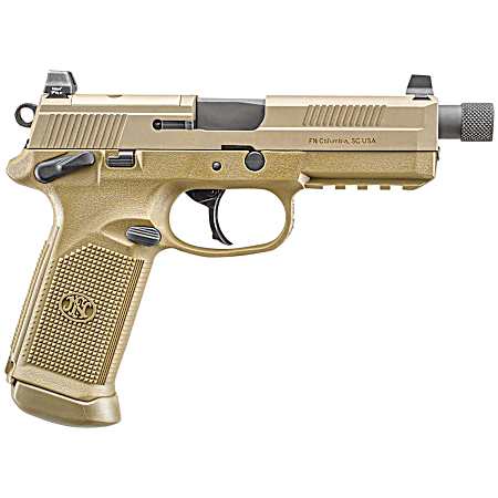 FN 66982 FNX Tactical 45 ACP 10+1 5.30 Black Steel Threaded Barrel, Flat Dark Earth Optic Cut/Serrated Steel Slide & Polymer Frame w/Picatinny Rail, FDE Interchangeable Backstrap Grip, Ambidextrous