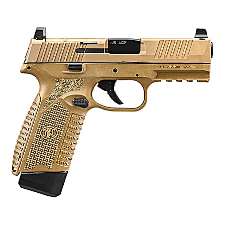 FN 66101388 545 MRD Full Size 45 ACP 15+1, 4.10 Black Target Crown Steel Barrel, Flat Dark Earth PVD Optic Cut/Serrated Steel Slide & Polymer Frame w/Picatinny Rail, Ambidextrous