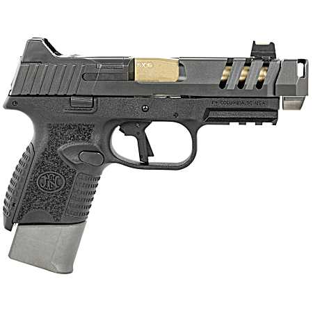 FN 66101347 509 CC Edge 9mm Luger 12+1/15+1 (2) 4.20 Threaded Gold Barrel, Black Frame, Graphite Optic & Lightening Cut Slide, Optic Height Fiber Optic Sights, Compensator (No Manual)