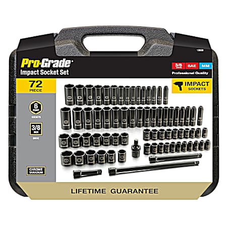 72 pc. 3/8 in. Drive SAE & MEetric Impact Socket Set