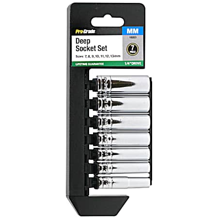 7 pc. 1/4 in. Drive Metric Deep Socket Set with Rail
