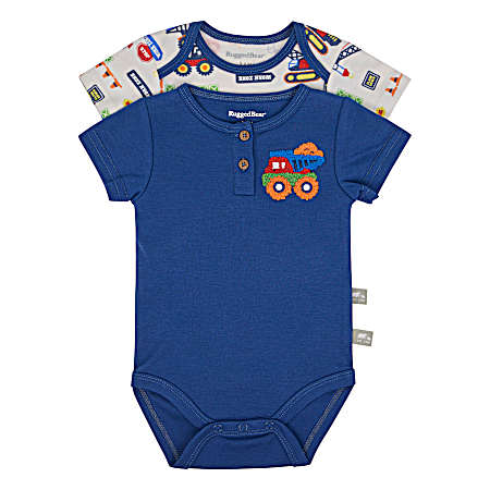 Infant Boys' Blue Construction Short Sleeve Bodysuits - 2 Pk