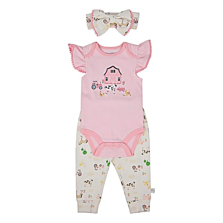 Infant Girls' Farm Short Sleeve Jogger Set - 3 Pc