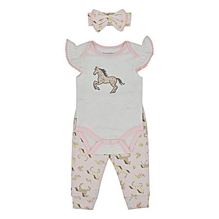 Infant Girls' Horse Short Sleeve Jogger Set - 3 Pc