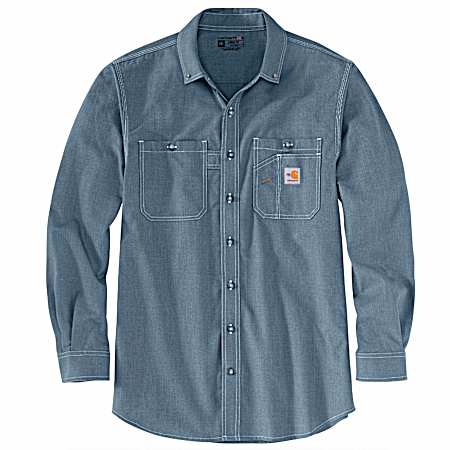 Men's Steel Blue Flame-Resistant Lightweight Button Front Long Sleeve Shirt