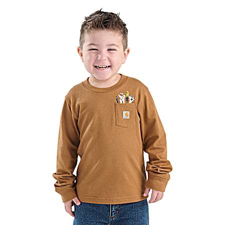 Toddler Boys' Brown Tool Pocket Long Sleeve Shirt