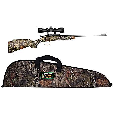Crickett KSA2163BSC Youth Package 22 LR 1rd 16.12 Blued Barrel/Receiver, Mossy Oak Break-Up Synthetic Stock, Rebounding Firing Pin Safety Includes 4x32mm Scope, Scope Mount & Soft Case