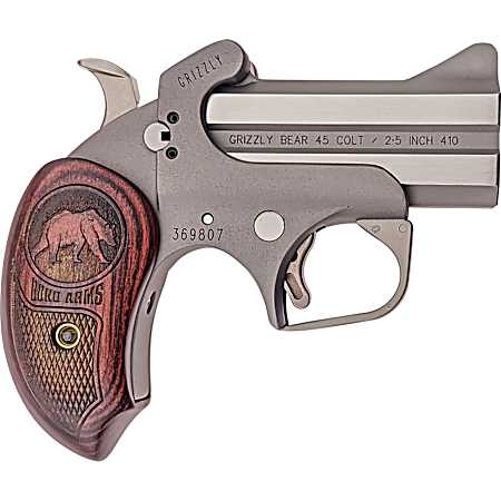 Bond Arms BAGR Grizzly  45 Colt (LC)/410 Gauge 2rd 3 Stainless Steel Double Barrel & Frame, Rebounding Hammer, Blade Front/Fixed Rear Sights, Rosewood Grips, Manual Safety