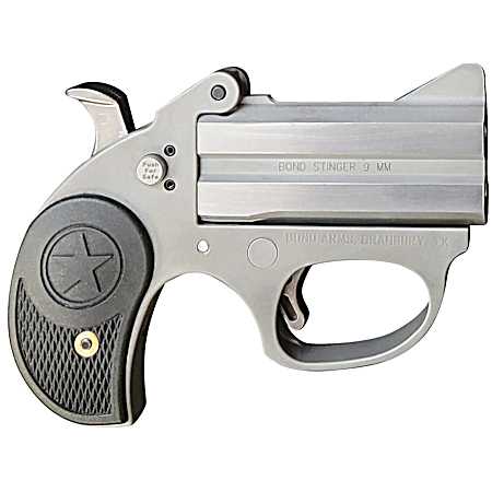 Bond Arms BASRS Stinger  9mm Luger 2rd 2.5 Matte Stainless Steel Double Barrel & Frame, Rebounding Hammer, Blade Front/Fixed Rear Sights, Black Rubber Grip, Manual Safety