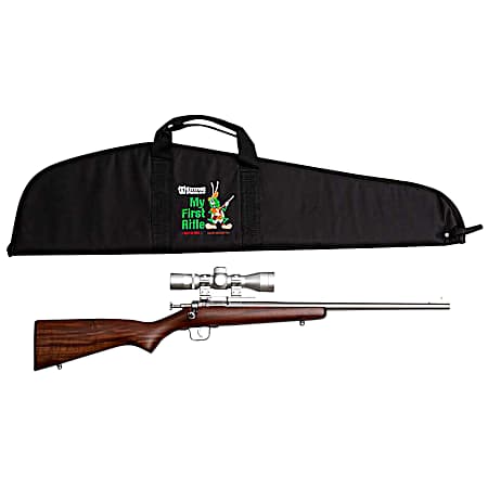 Crickett KSA2238BSC My First Rifle Package 22 S/L/LR Single Shot 16.10 Stainless Steel Barrel & Receiver, American Walnut Fixed Stock, 4x32 Scope