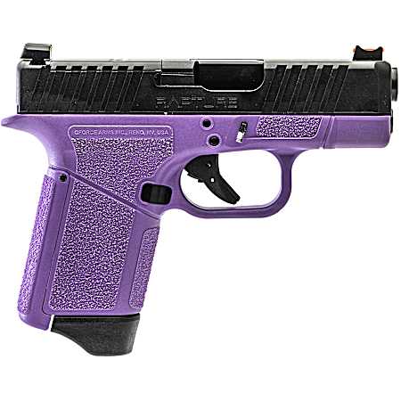 Gforce Arms GF932512PUB Rapture  Sub-Compact Frame 9mm Luger 12+1 3.25 Black Steel Barrel, Black Optic Cut/Serrated Steel Slide, Purple Cerakote Polymer Frame