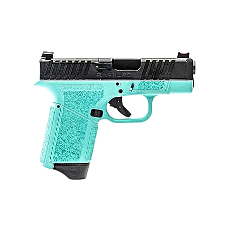Gforce Arms GF932512RB Rapture  Sub-Compact Frame 9mm Luger 12+1 3.25 Black Barrel, Black Cerakote Steel Optic Cut/Serrated Slide, Robin Egg Blue Cerakote Polymer Frame, Shield RMSc/RMR Footprint