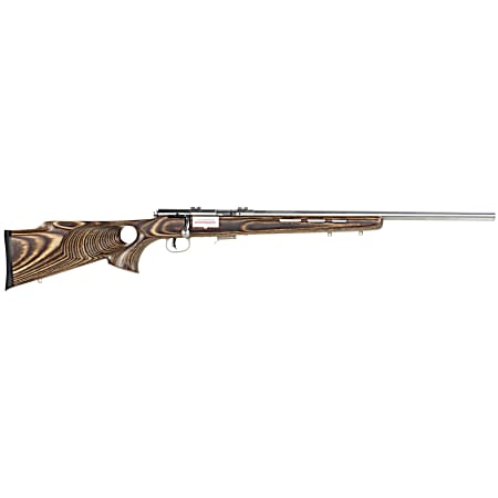 Savage Arms 94725 93 BTVS Full Size 22 WMR 5+1 21 Satin Stainless Heavy Barrel, Satin Drilled & Tapped Stainless Steel Receiver, Natural Brown Thumbhole Laminate Stock, Right Hand