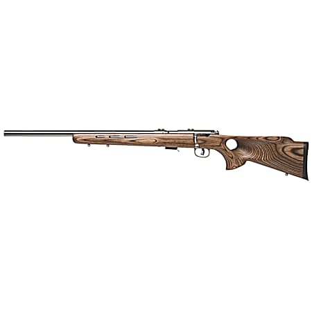 Savage Arms 96210 93R17 BTVLSS Full Size 17 HMR 5+1 21 Satin Heavy Button Rifled Barrel, Satin Drilled & Tapped Stainless Steel Receiver, Natural Brown Thumbhole Laminate Stock, Left Hand