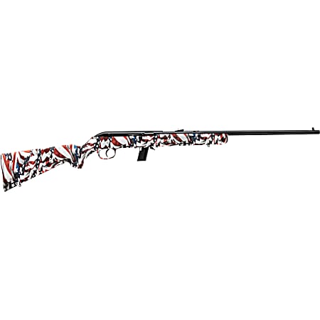 Savage Arms 40222 64 F Full Size 22 LR 10+1 21 Matte Black Carbon Steel Barrel, Matte Black Grooved Carbon Steel Receiver, American Flag Fixed Synthetic Stock, Right Hand