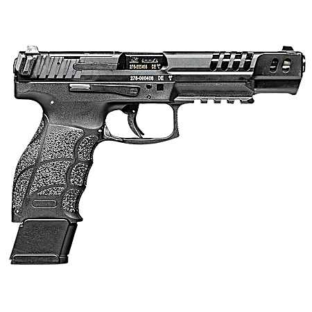 HK 81000553 VP9 Match 9mm Luger 20+1 5.51 Polygonal Rifled Barrel, Black Optic Ready/Serrated w/Ports Slide & Frame w/Picatinny Rail, Black Finger Grooved Polymer Grips, Ambidextrous