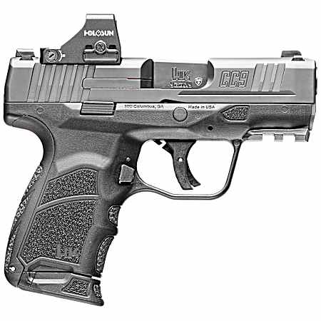 HK 81001131 CC9  9mm Luger 10+1/12+1 3.32 Black Polygonal Rifled Barrel, Optic Ready RMSc/407k Footprint/Serrated Steel Slide, Polymer Frame w/Picatinny Rail, Black Interchangeable Backstrap Grip