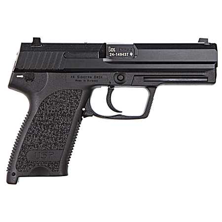 HK 81000307 USP V1 SA/DA 9mm Luger Caliber with 4.25 Barrel, 15+1 Capacity, Overall Black Finish, Serrated Trigger Guard Frame, Serrated Steel Slide & Polymer Grip Includes 2 Mags
