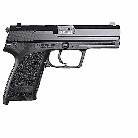 HK 81000322 USP V1 SA/DA 45 ACP Caliber with 4.41 Barrel, 12+1 Capacity, Overall Black Finish, Serrated Trigger Guard Frame, Serrated Steel Slide & Polymer Grip Includes 2 Mags