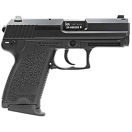 HK 81000343 USP Polymer Frame 45 ACP 8+1 3.78 Polygonal Rifled Barrel, Black Serrated Slide, Black Polymer Frame, Black Polymer Grip, Ambidextrous