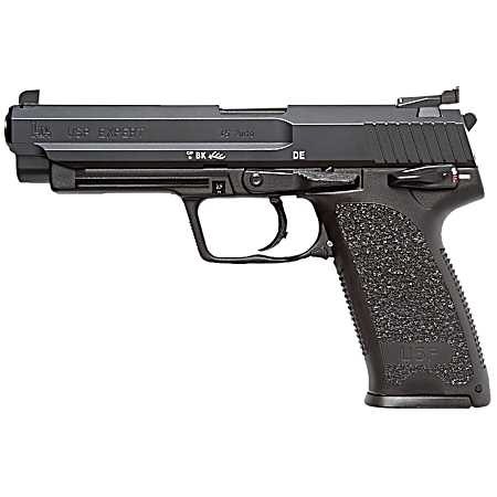 HK 81000365 USP Expert V1 SA/DA 45 ACP Caliber with 5.19 Barrel, 10+1 Capacity, Overall Black Finish, Serrated Trigger Guard Frame, Serrated Long Steel Slide & Polymer Grip Includes 2 Mags