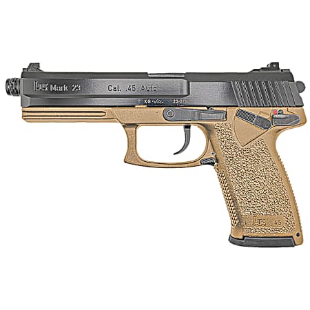 HK 81000868 Mark 23  45 ACP 12+1 5.87 Black Threaded Barrel, Black Cerakote Serrated Steel Slide, Flat Dark Earth Polymer Frame w/Accessory Rail