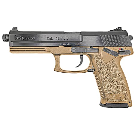 HK 81000869 Mark 23  45 ACP 10+1 5.87 Black Threaded Barrel, Black Cerakote Serrated Steel Slide, Flat Dark Earth Polymer Frame w/Accessory Rail, Textured Grip