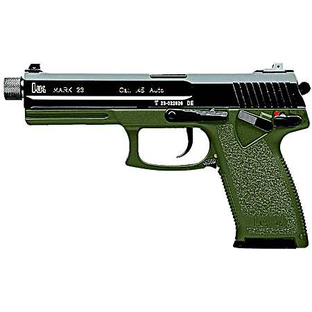 HK 81001075 Mark 23  45 ACP 10+1 5.87 Black Threaded Barrel, Black Cerakote Serrated Steel Slide, OD Green Polymer Frame w/Accessory Rail, Textured Grip