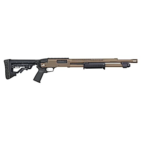 Mossberg 50756 590R  12 Gauge Pump 3 6+1 18.50 Flat Dark Earth Cerakote Heat Shield Barrel, Flat Dark Earth Cerakote Steel Receiver, Black AR Mil-Spec Adjustable Synthetic Stock, Black Magpul Grip