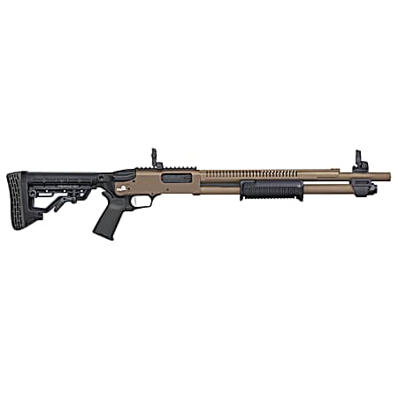 Mossberg 50758 590R  12 Gauge Pump 3 6+1 18.50 Flat Dark Earth Cerakote Heat Shield Barrel, Flat Dark Earth Cerakote Steel Receiver, Black AR Mil-Spec Adjustable Synthetic Stock, Black Magpul Grip