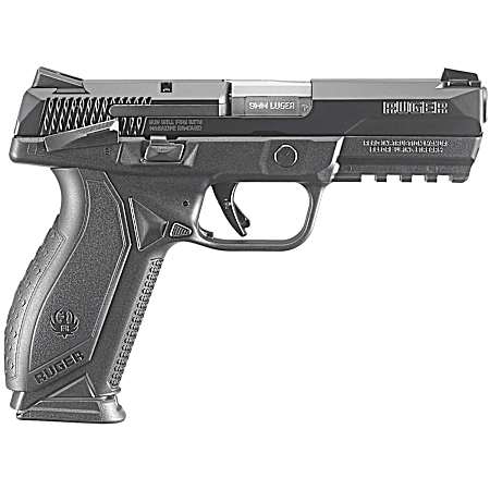 Ruger 8638 American  Duty Frame 9mm Luger 10+1 4.20 Stainless Steel Barrel, Black Nitride Serrated Stainless Steel Slide, Black Polymer Frame w/Picatinny Rail, Textured Wraparound Grip, Right Hand