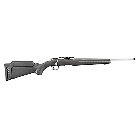 Ruger 8353 American Rimfire  Full Size 17 HMR 9+1 18 Satin Stainless Threaded Barrel, Satin Stainless Scope Rail Receiver,  Black Synthetic Adjustable Stock, Right Hand