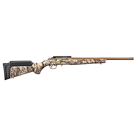 Ruger 8374 American Rimfire  Full Size 17 HMR 9+1 18 Bronze Cerakote Threaded Barrel, Picatinny Rail Steel Receiver, GoWild Camo I-M Brush Synthetic Fixed Stock, Right Hand