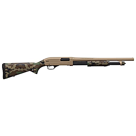 Winchester Repeating Arms  SXP Defender 20 Gauge 3 5+1 (2.75) 18 Barrel, FDE Drilled & Tapped Rec, Woodland Camo Textured Stock, Tactical  Ribbed Forearm, Inflex Recoil Pad