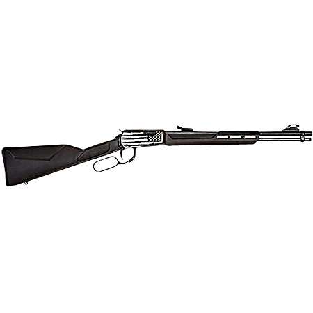 Rossi RL22W201SYEN18 Rio Bravo  Full Size, Lever Action 22 WMR 12+1, 20 Polished Black Steel Barrel, Polished Black w/Lighting US Flag Engraving Steel Receiver, Black Fixed Stock, Right Hand