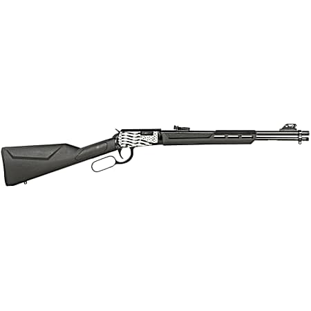 Rossi RL22181SYEN11 Rio Bravo  Lever Action 22 LR 15+1 18 Round Barrel, Black, Polished US Flag Engraved Rec, Synthetic Stock, Fiber Optic Sights