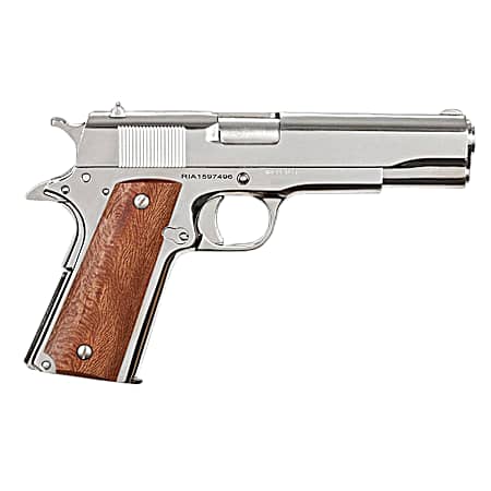 Rock Island 51814 GI Standard FS *CA Compliant 38 Super Caliber with 5 Barrel, 10+1 Capacity, Overall Polished Nickel Finish Steel, Beavertail Frame, Serrated Slide & Wood Grip