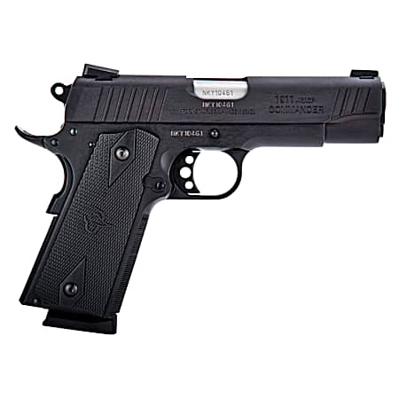 Taurus 1-191101COM 1911 Commander 45 ACP Caliber with 4.20 Barrel, 8+1 Capacity, Overall Matte Black Finish Steel, Beavertail Frame, Serrated Slide & Checkered Polymer Grip Includes Magazine